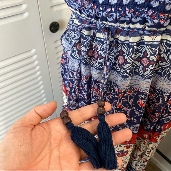 Motherhood|M|Red White Blue Multi Print Boho Tassel Tie Slit Sides Maxi Dress - Picture 7 of 10